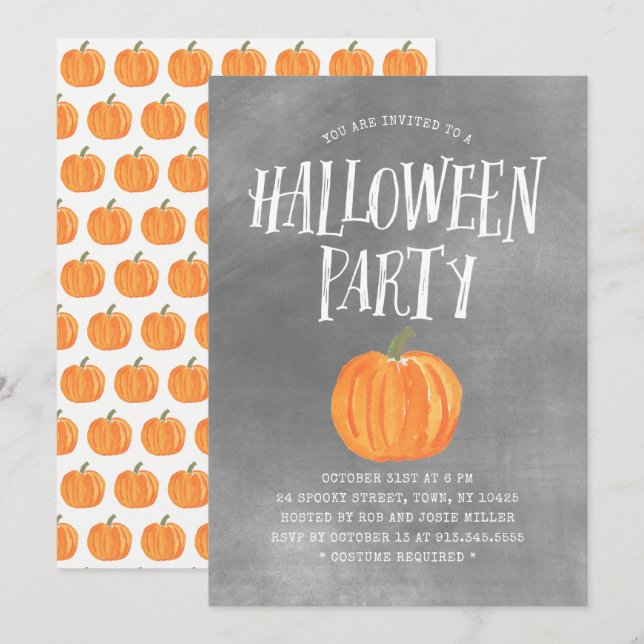 Pumpkin Halloween-Party Einladung Grau Wasserfarbe (Vorne/Hinten)