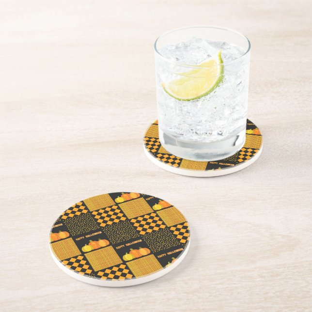 Pumpkin Halloween Patchwork Pattern Getränkeuntersetzer (Seite)