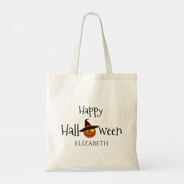 Pumpkin Happy Halloween Personalisiert Tragetasche (Rückseite)