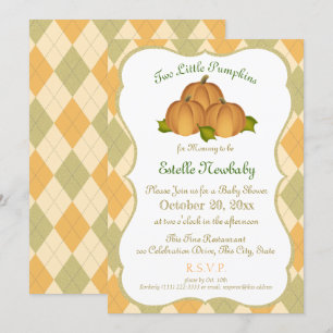 Pumpkin Harlequin Gold Twins Baby Dusche Einladung