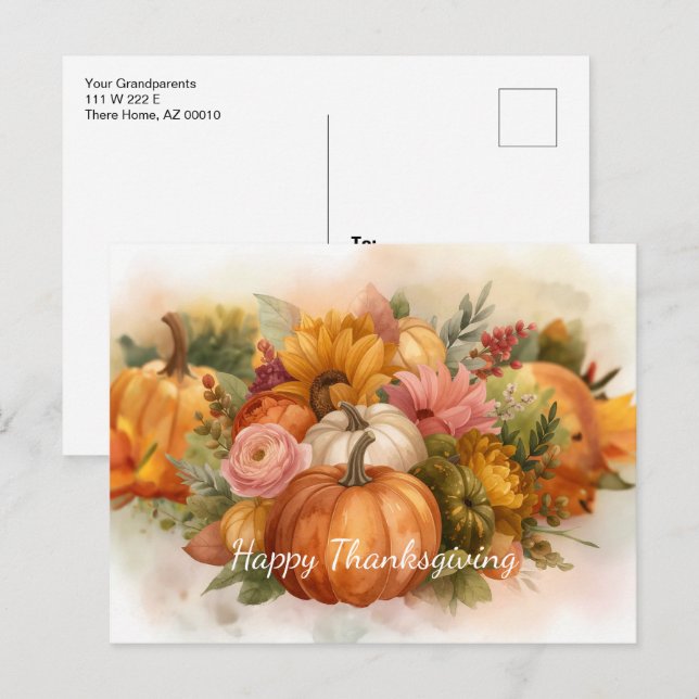 Pumpkin Harvest Herbstfarben Feiertagspostkarte (Vorne/Hinten)