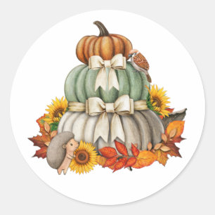 Pumpkin Harvest, Igel und Vögel Niedliche Natur Runder Aufkleber