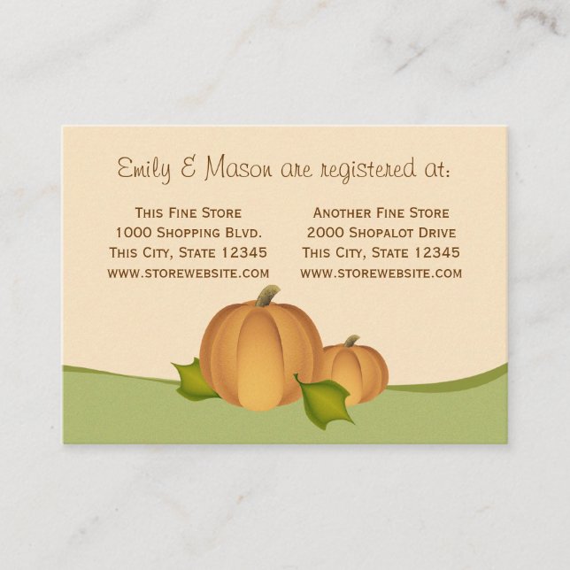 Pumpkin Harvest Shower Registry Begleitkarte (Vorderseite)