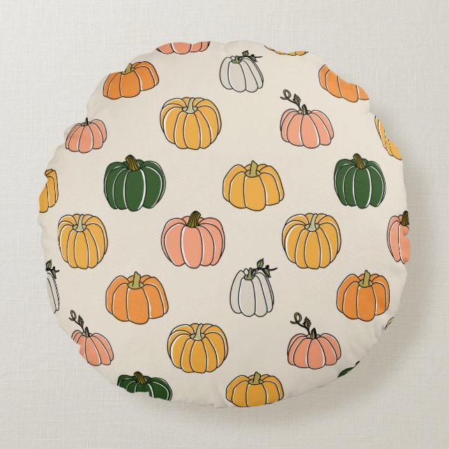 Pumpkin Harvest Vintag Seamless Muster Rundes Kissen (Vorderseite)