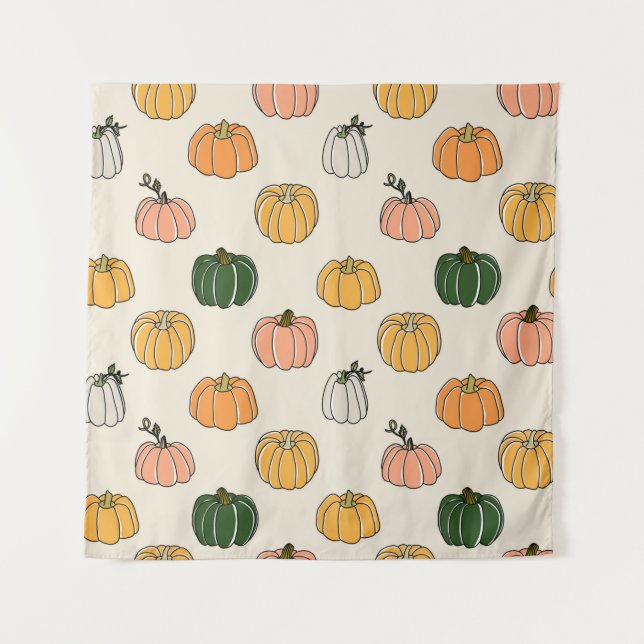 Pumpkin Harvest Vintag Seamless Muster Wandteppich (Vorderseite)