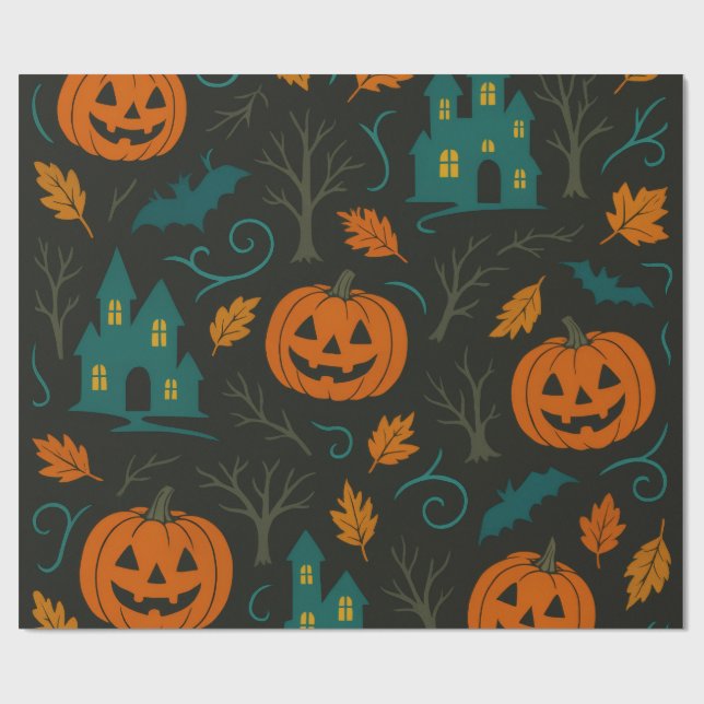 Pumpkin Haunt Pattern Geschenkpapier (Flach)