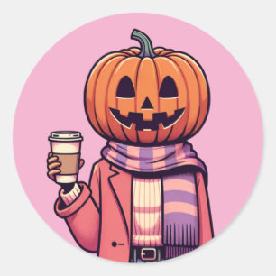 Pumpkin Head Coffee Fall Saison Shirt Runder Aufkleber
