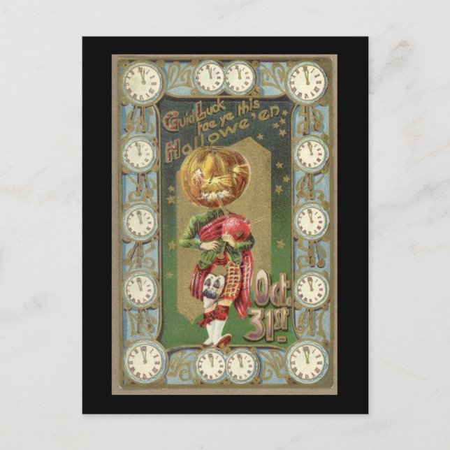 Pumpkin Head mit Kilt Vintag Postkarte (Vorderseite)