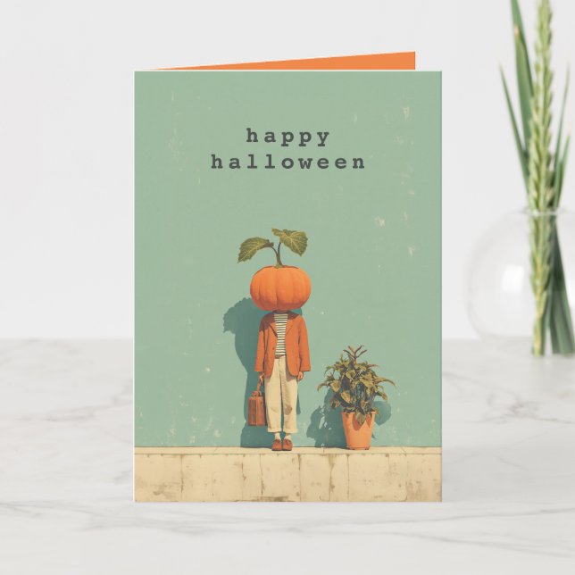 Pumpkin Head Surreal Portrait Karte (Vorderseite)