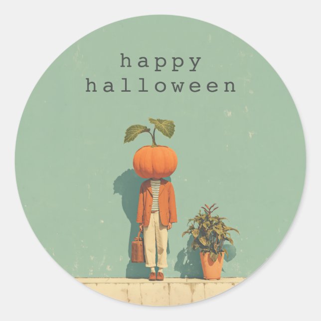 Pumpkin Head Surreal Portrait Runder Aufkleber (Vorderseite)
