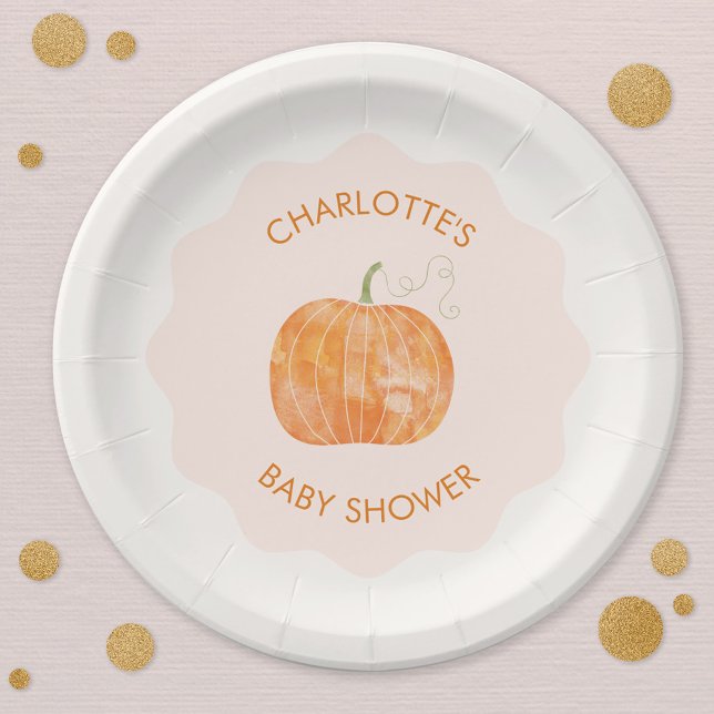 Pumpkin Herbst Babydusche Personalisiert Pappteller (Pumpkin autumn fall baby shower personalized party paper plates)