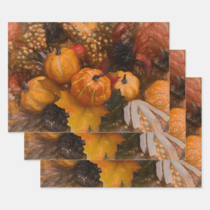 Pumpkin Herbst Burnt Orange Vintage Antike Kunst Geschenkpapier Set