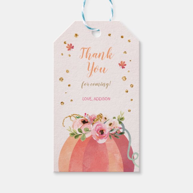 Pumpkin Herbst Fall Gold Pink Floral Gefallen Geschenkanhänger (Vorderseite)