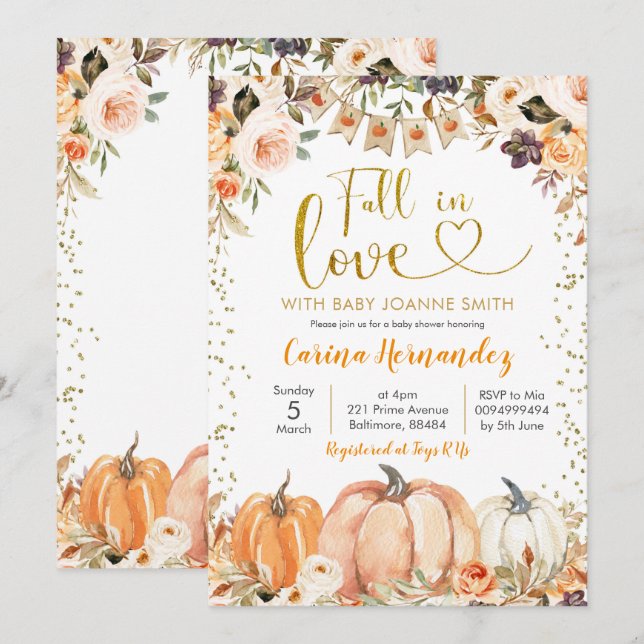 Pumpkin Herbst Herbst in Liebe Kinderdusche Einladung (Vorne/Hinten)