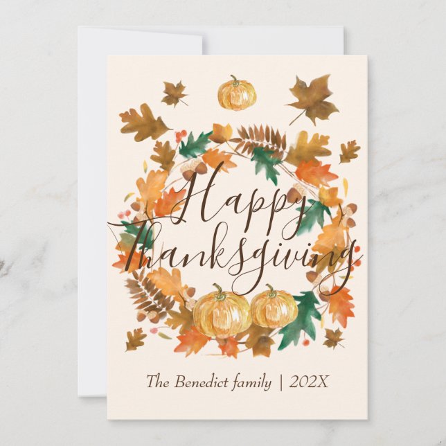 Pumpkin Herbst Herbstlaub glücklich danken Feiertagskarte (Vorderseite)