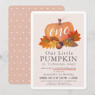 Pumpkin Herbst lässt Pink Virtual 1. Geburtstag Einladung