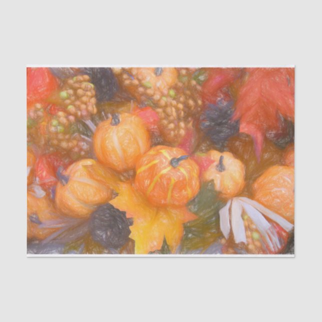 Pumpkin Herbst Orange Blätter Digitale Skizze Kuns Seidenpapier (Vorderseite)