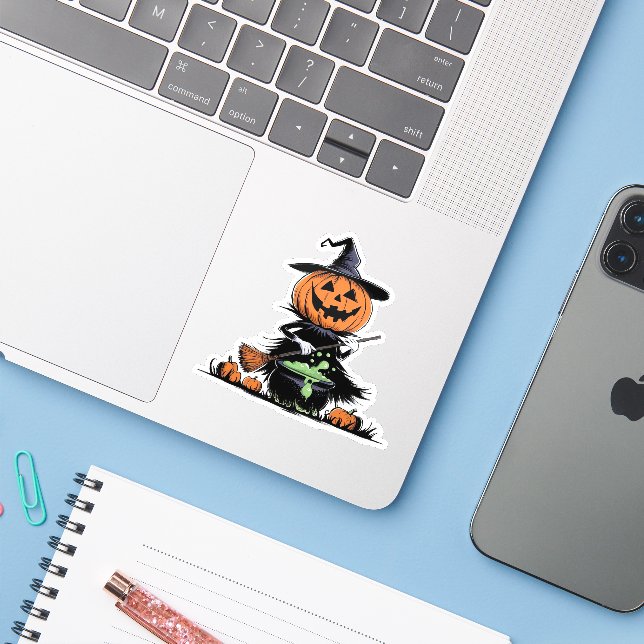 Pumpkin Hexe Aufkleber (Laptop mit iPhone)