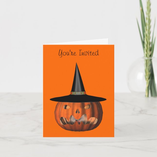 Pumpkin Hexenhut Halloween-Party Einladung (Vorderseite)