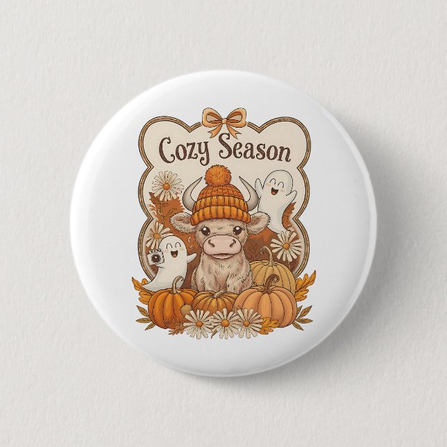 Pumpkin-Hochland Kuh Ghost Halloween Button (Vorderseite)