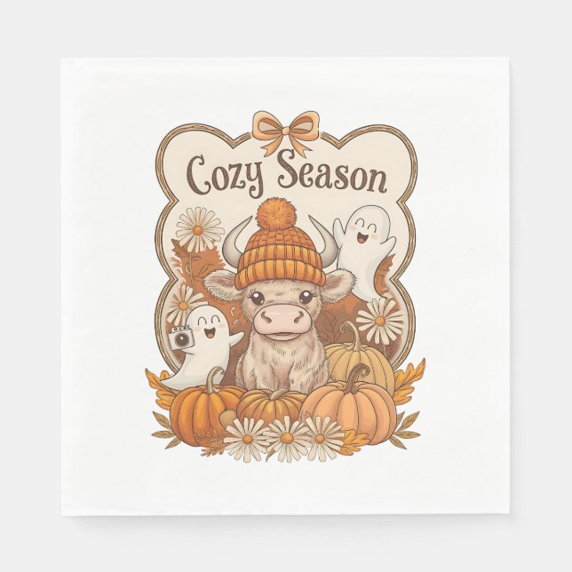 Pumpkin-Hochland Kuh Ghost Halloween Serviette (Vorderseite)