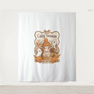 Pumpkin-Hochland Kuh Ghost Halloween Wandteppich