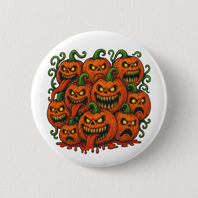Pumpkin Horde Crazy Creepy Halloween Button (Vorderseite)