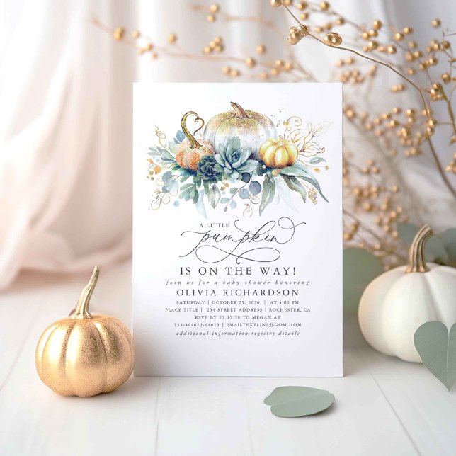 Pumpkin ist auf dem Weg Sukkulenten Fall Baby-Dusc Einladung (A Little Pumpkin Is On The Way - Fall Baby Shower Invitations)