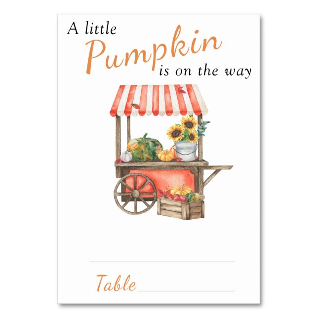 Pumpkin ist auf dem Weg Welcome Baby Dusche Tischnummer (Vorderseite)