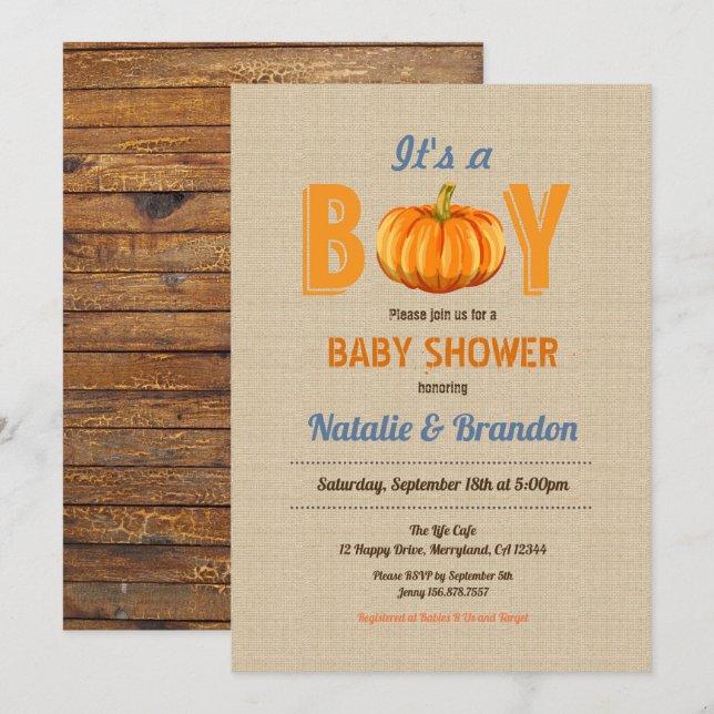 Pumpkin ist eine junge Babydusche Einladung Einlad (Vorne/Hinten)