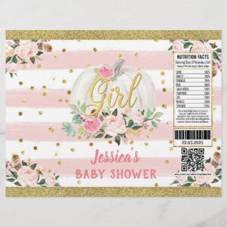 Pumpkin It's A Girl Baby Shower Chip Bag Wrapper Flyer