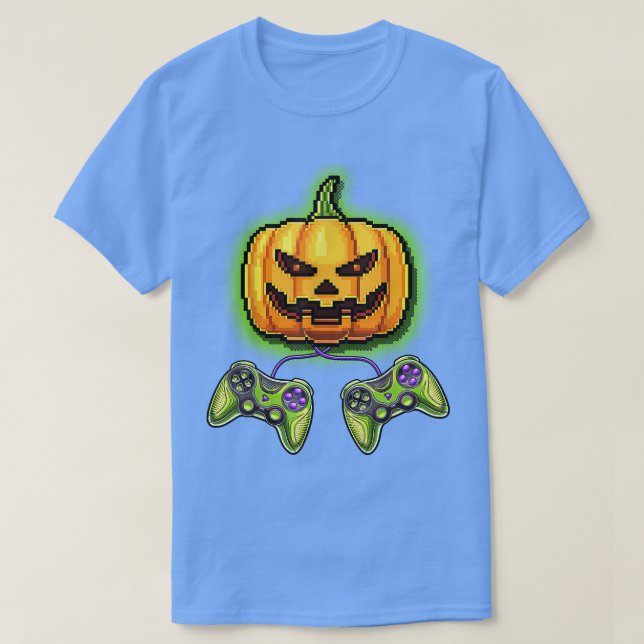 Pumpkin Jack-O-Lantern Videospielcontroller Hallo T-Shirt (Design vorne)