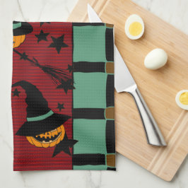 Pumpkin Jack-o’-Lanterns in Flight Tea Towel Geschirrtuch