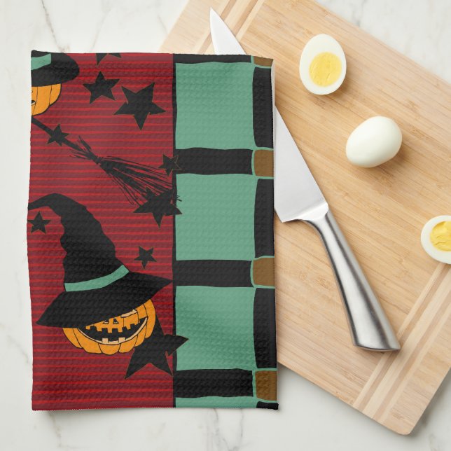 Pumpkin Jack-o’-Lanterns in Flight Tea Towel Geschirrtuch (Viertel Falte)