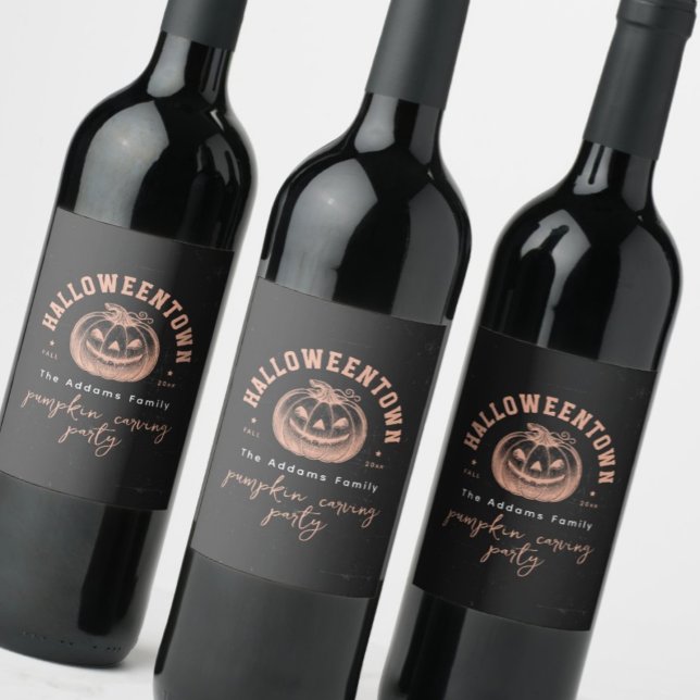 Pumpkin Jack OLantern Orange Halloween-Party Weinetikett (Von Creator hochgeladen)