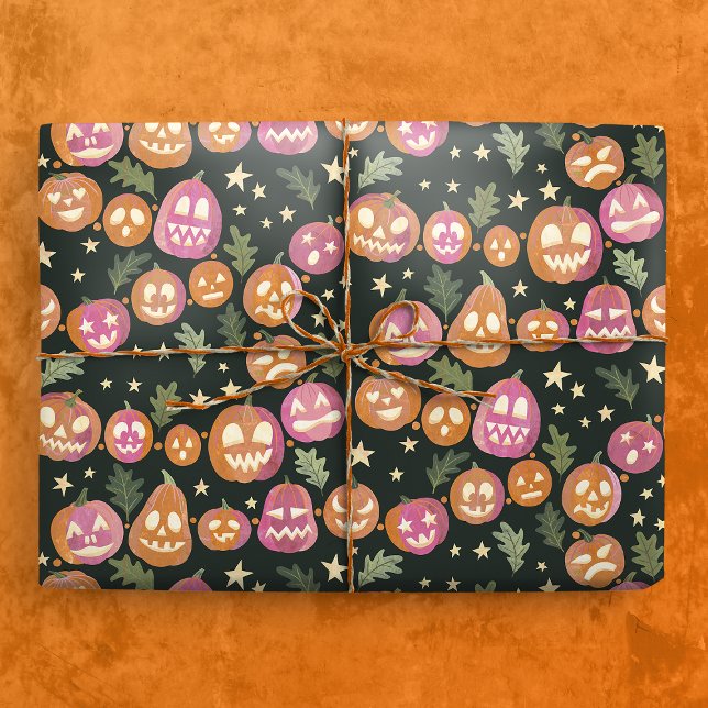 Pumpkin Jack-o''lantern Parade Pattern Geschenkpapier (Gift Mockup)
