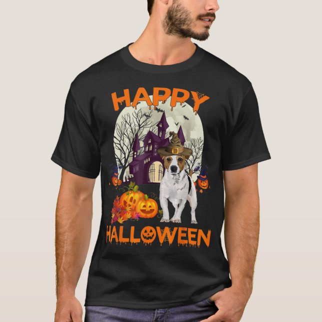 Pumpkin Jack Russell Terrier Happy Halloween Hund  T-Shirt (Vorderseite)