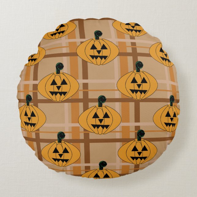 Pumpkin Kariert Rundes Kissen (Vorderseite)