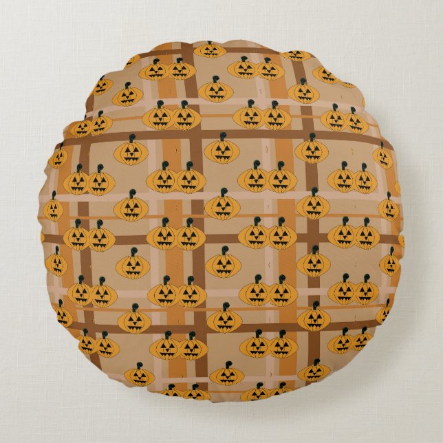 Pumpkin Kariert Rundes Kissen (Vorderseite)