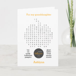 Pumpkin Kid's Word Search Happy Halloween Karte
