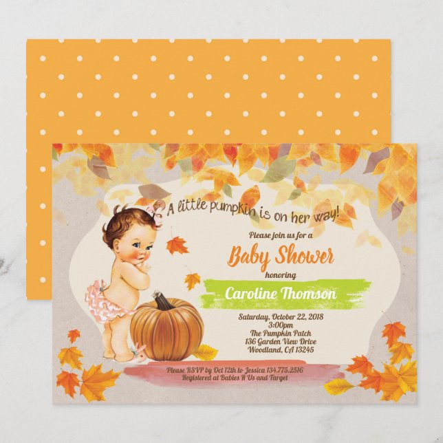 Pumpkin-Kindermädchen Dusche rustikal Vintag Einladung (Vorne/Hinten)