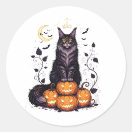 Pumpkin King Coon - Maine Coon Halloween Runder Aufkleber
