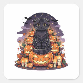 Pumpkin King Fold - Schottisches Katzenkatze Hallo Quadratischer Aufkleber