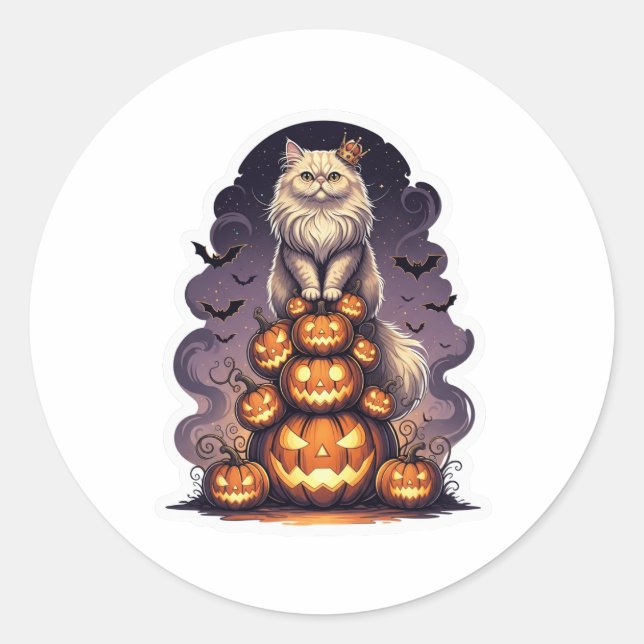 Pumpkin King Persian - Persian Cat Halloween Runder Aufkleber (Vorderseite)