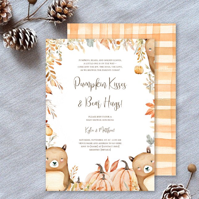 Pumpkin Kisses & Bear Hugs Kinderdusche Einladung (Pumpkin Kisses & Bear Hugs! Celebrate the parents-to-be with this cozy fall woodland baby shower)