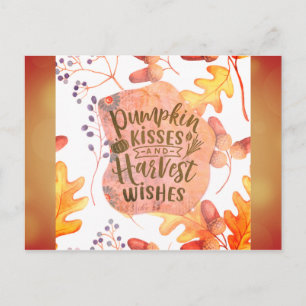 Pumpkin Kisses Harvest Wünsche Herbst Herbstleaves Postkarte