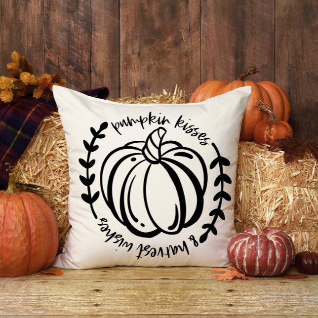 Pumpkin Kisses Harvest wünscht Black Kariert Kissen (Von Creator hochgeladen)
