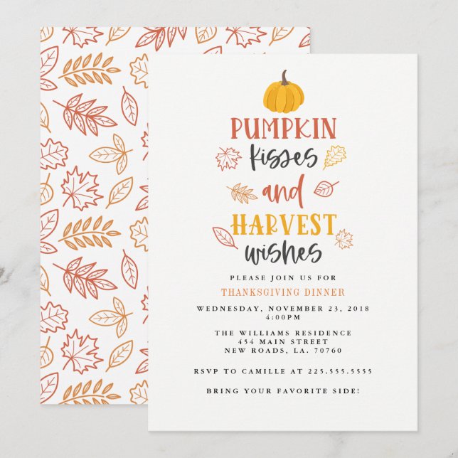 Pumpkin Kisses & Harvest wünscht Erntedank Party Einladung (Vorne/Hinten)