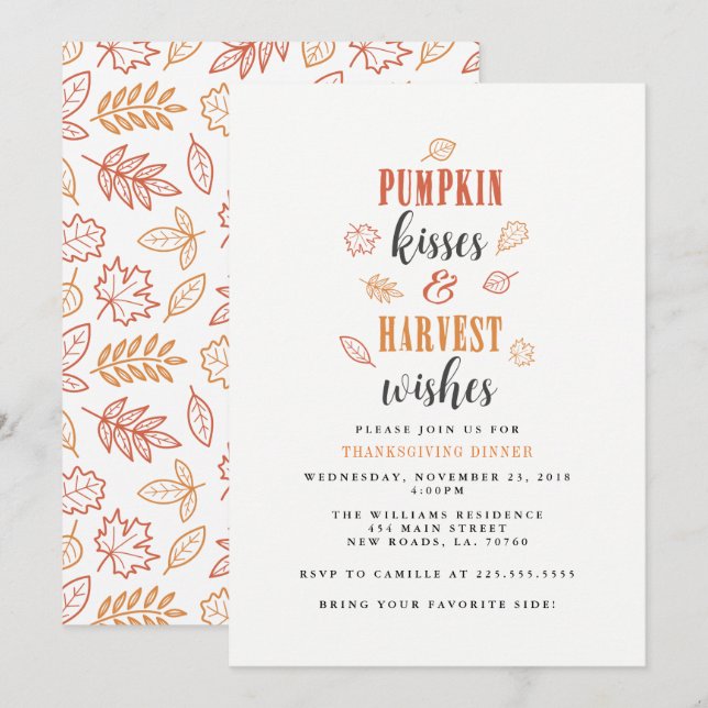 Pumpkin Kisses & Harvest wünscht Erntedank Party Einladung (Vorne/Hinten)
