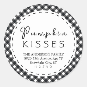 Pumpkin Kisses Schwarz-Weiß-Buffalo-Erntedank Runder Aufkleber